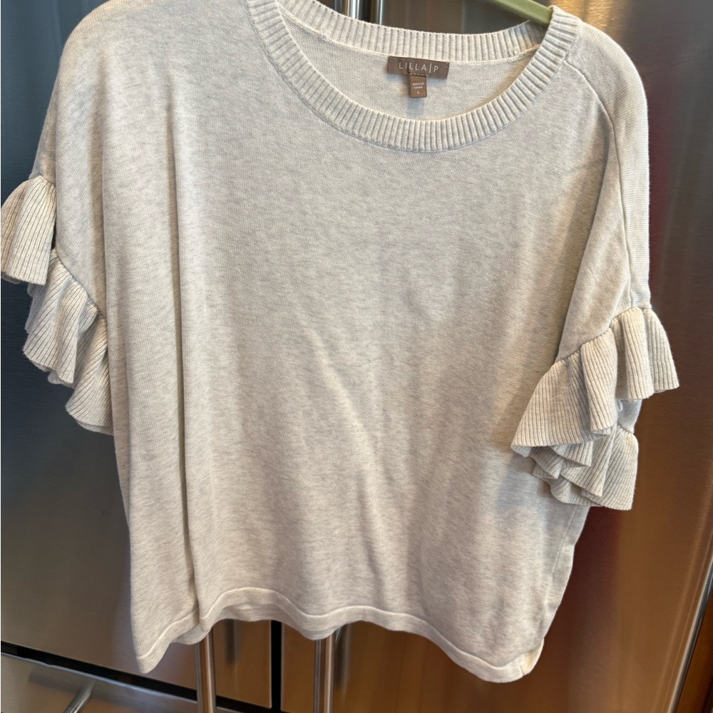 Lilla P Light Gray Ruffle Sleeve Tee